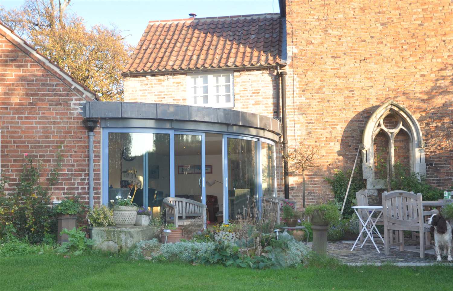 curved glass Sliding Doors on old house
