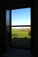 A view to the countyside through clear glass Silver Juliet balcony