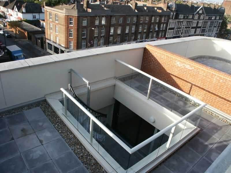 glass balcony on void london