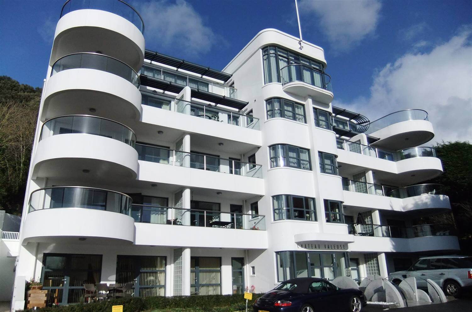 Chateau Valeuse as a whole showing the curved and straight Royal Chrome balustrades