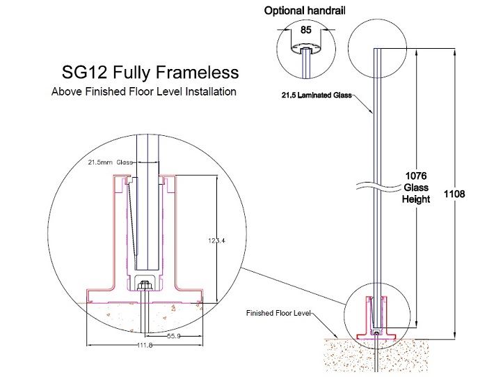 technical section - frameless balustrade