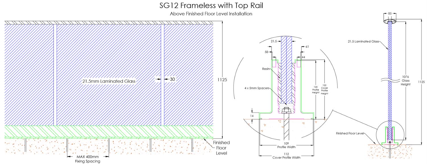 Glass Balustrade Semi Frameless Section