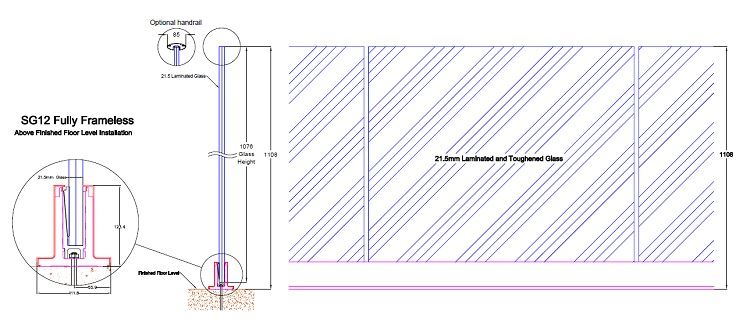 Frameless Balustrade - above floor level finish