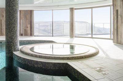 curved Glass Door connected to a swimming pool