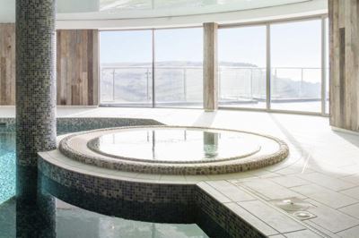 curved Glass Door connected to a swimming pool