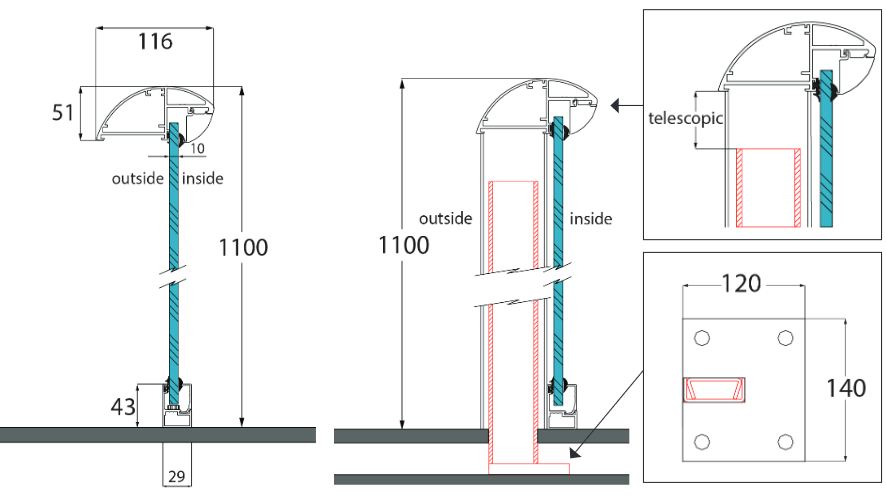 glass balustrade section