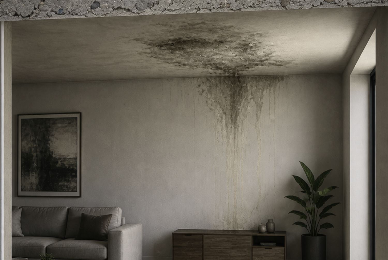 property interior water damage from leaks as a result of penetrated membrane