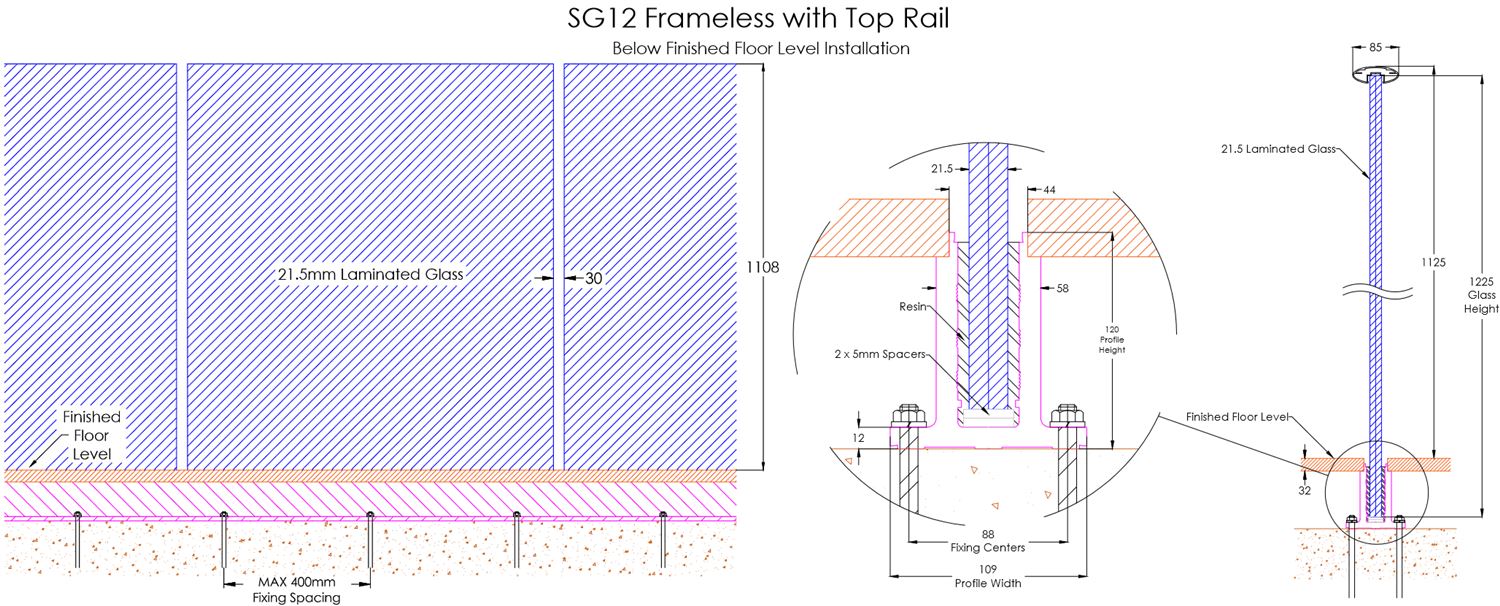 semi frameless glass balustrade section
