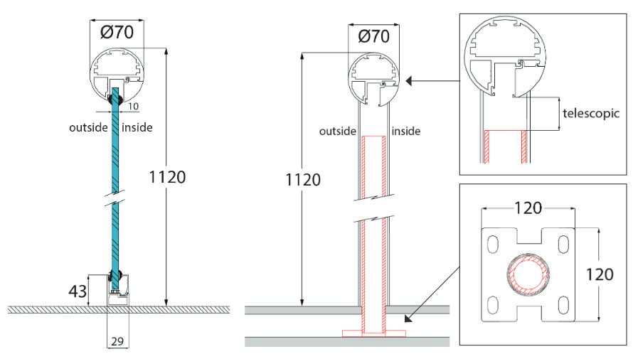 glass balustrade section