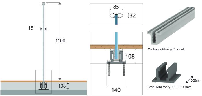 Glass Balustrade Semi Frameless Section