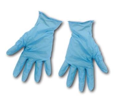 Blue latex free Nitrile Gloves for use when applying BalcoNano self-cleaning glass coating