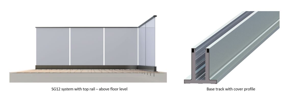 frameless sg12 system with top rail above floor level