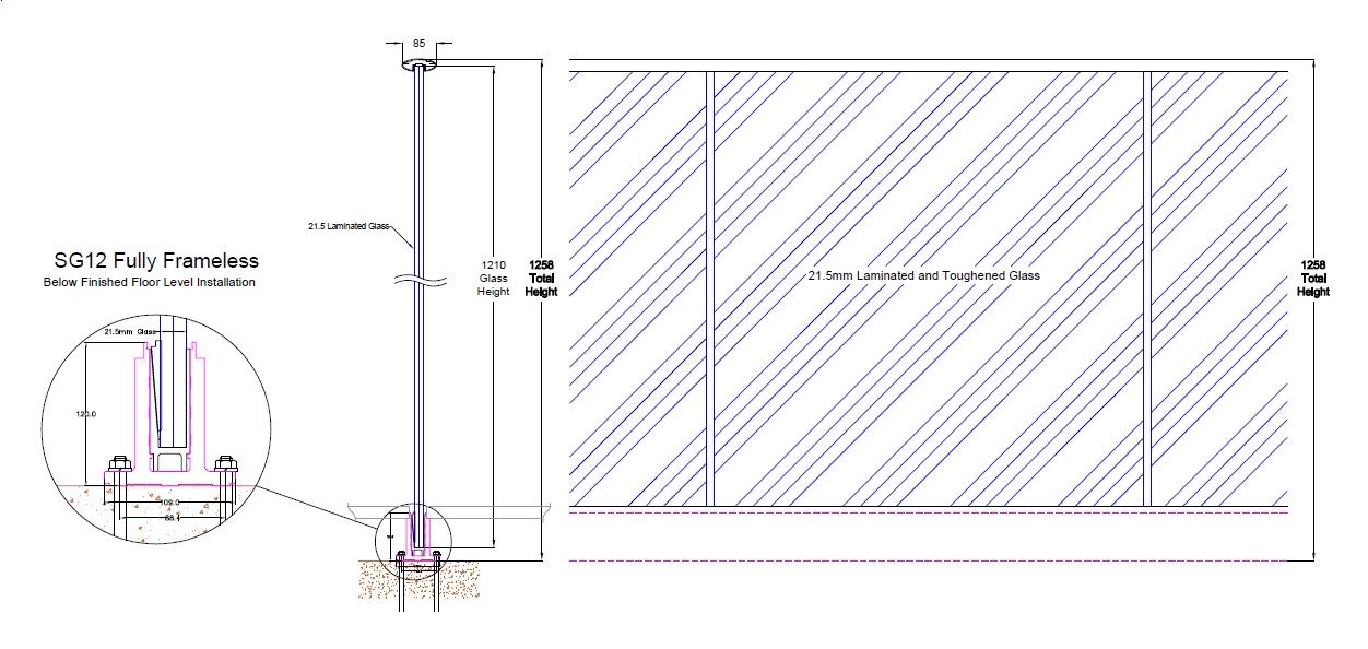 SG12-Frameless-section-below-floor-with-top-rail