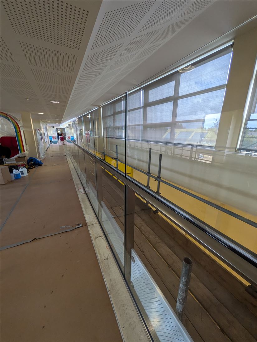 Non-climbable balustrade 1.8 metres high with clear glass